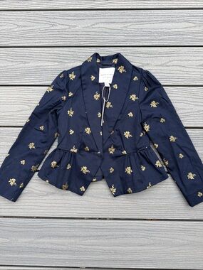 Janie and Jack Navy Blazer with Gold Floral Embroidery